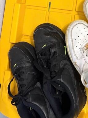 Kids Black Athletic Sneakers with Neon Accent